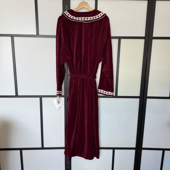 Eileen West Velvet Robe Burgundy Womens Large Embroidered Heirloom Old Money NWT - Picture 2 of 15